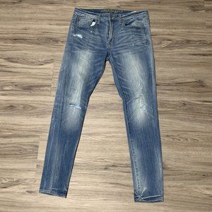 American Eagle | Mens Jeans 34x32 Active Flex Super Skinny Ripped Light Blue